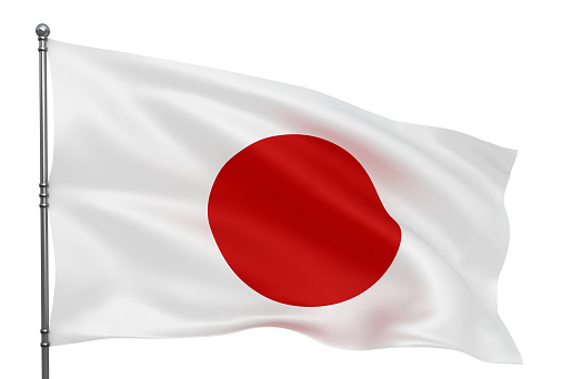Waving Japanese flag isolated over white background