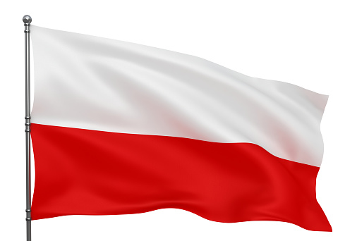 Waving Polish flag isolated over white background
