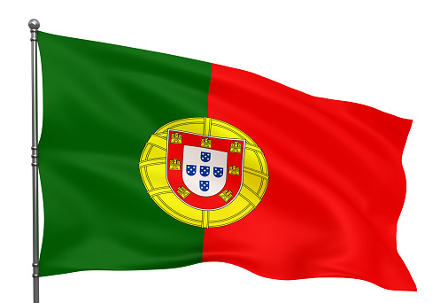 Waving Portugal flag isolated over white background