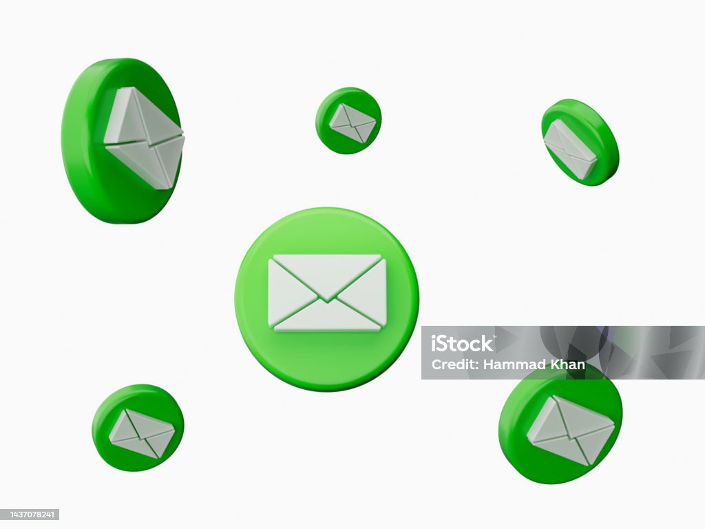 3D Green and white Envelope Mail envelope with Email newsletter marketing concept. isolated on background. 3D illustration Business Stock Photo