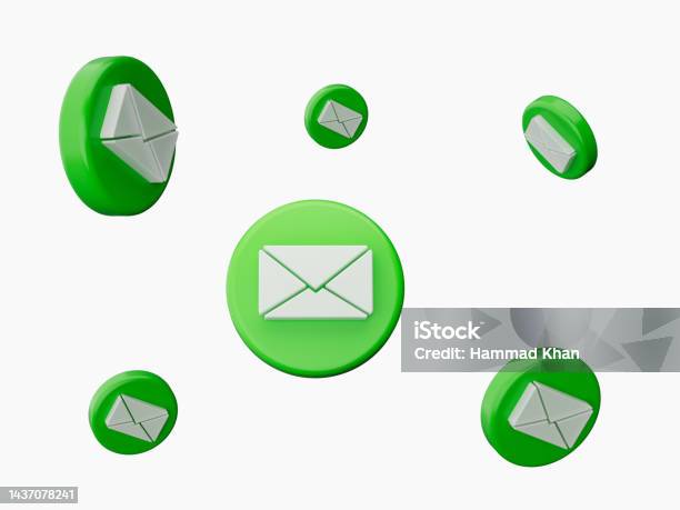 3d Green And White Envelope Mail Envelope With Email Newsletter Marketing Concept Isolated On Background 3d Illustration Stock Photo - Download Image Now
