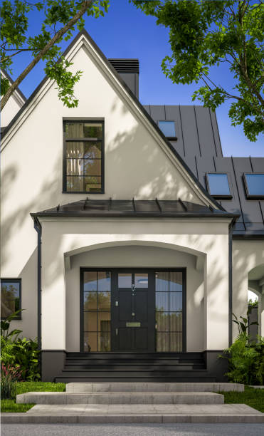 istock 3d rendering of white and black modern Tudor house 1437078594