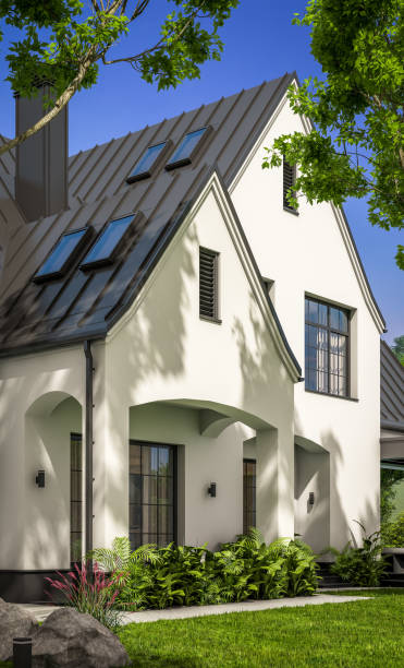 istock 3d rendering of white and black modern Tudor house 1437078601