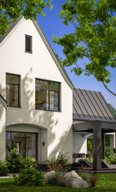 istock 3d rendering of white and black modern Tudor house 1437078607