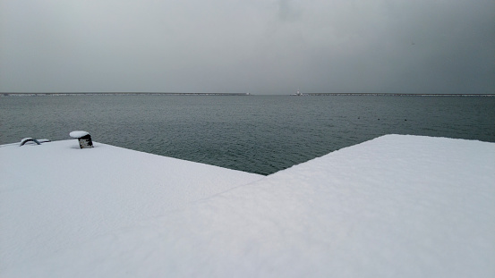 Romantic snowfall in the port