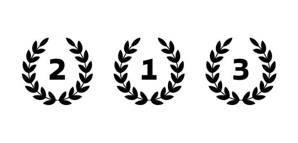 laurel wreath victory black, second, third place. Isolated on white background