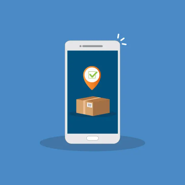Vector illustration of Delivery Process Notification on Mobile Phone. Express Delivery, Home Delivery, Contactless and Order Curbside Pickup. vector illustration
