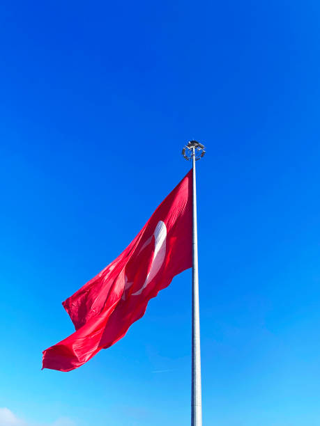 istock Turkish flag with clear sky background 1437081653