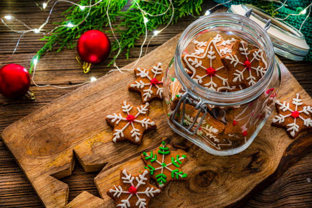 istock Homemade Christmas cookies jar on rustic wooden table 1437082302
