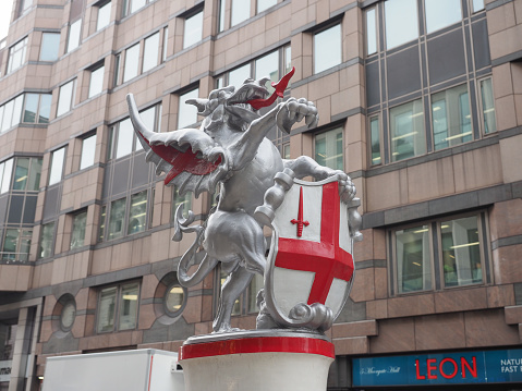 London, UK - Circa October 2022: Statue of Dragon marking the boundary of the City of London by JB Bunning circa 1849