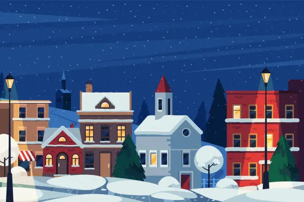 Vector illustration of Winter cityscape or street landscape vector banner