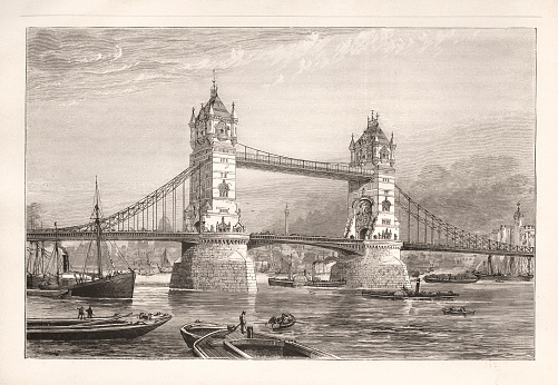 London Tower Bridge over Thames River 1886
Original edition from my own archives
Source : Buch für Alle - 1886
