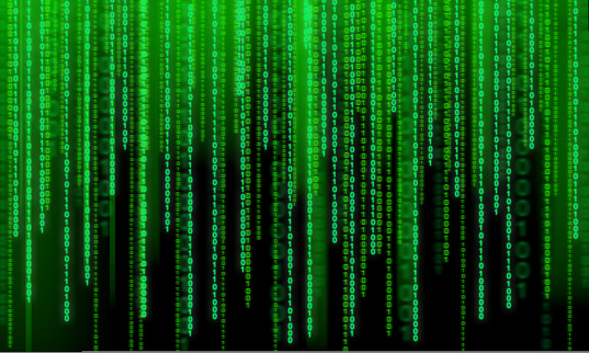 Neon Binary Code Flowing On A Black Background Stock Illustration ...