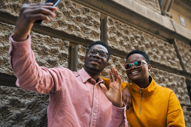 istock Young attractive black couple on a video call 1437087462