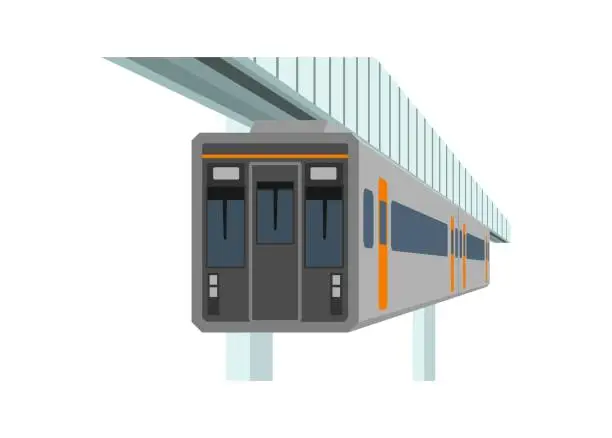 Vector illustration of Suspension monorail train. Simple flat illustration in perspective view.