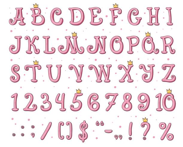 illustrazioni stock, clip art, cartoni animati e icone di tendenza di alfabeto dei caratteri della principessa, testo rosa e lettere della ragazza - principessa