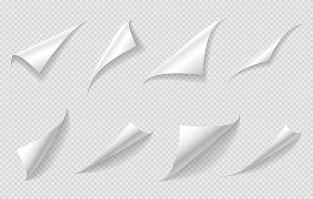bildbanksillustrationer, clip art samt tecknat material och ikoner med curly paper page corners, sheet curls, turn folds - ihopvikt