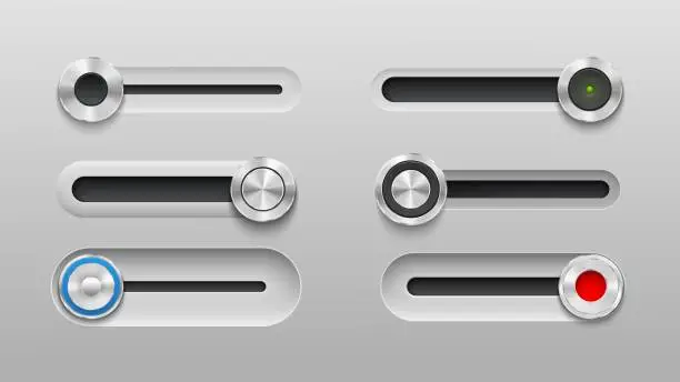 Vector illustration of UI slider bar buttons, volume switch slide toggles
