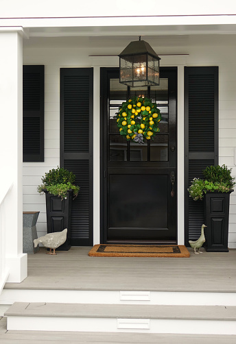 Modern farmhouse front door and porch