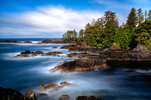Long exposure shot along the Wild Pacific Trail, Ucluelet, BC Canada