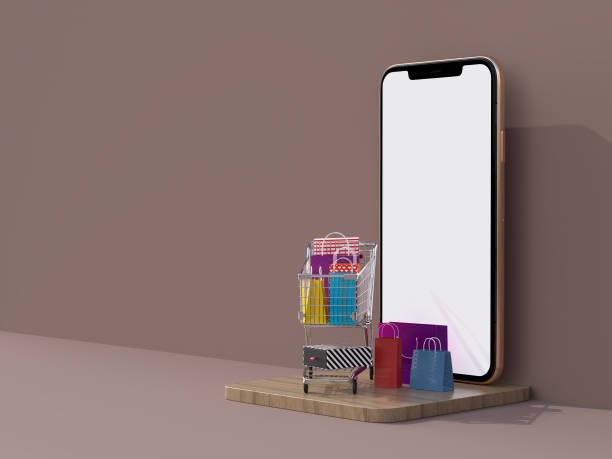 istock Online shopping with smartphone mockups template and shopping elements. Designs concept marketing online 1437120529