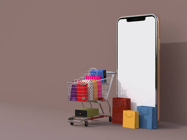 istock Online shopping with smartphone mockups template and shopping elements. Designs concept marketing online 1437120531