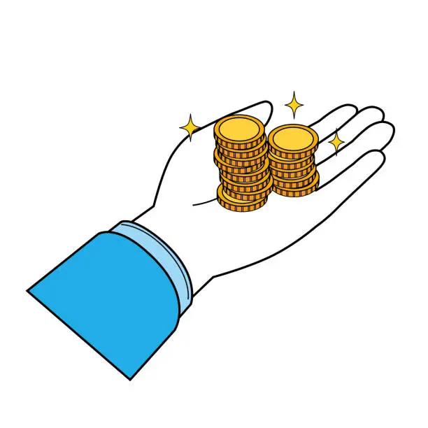 Vector illustration of coin on palm