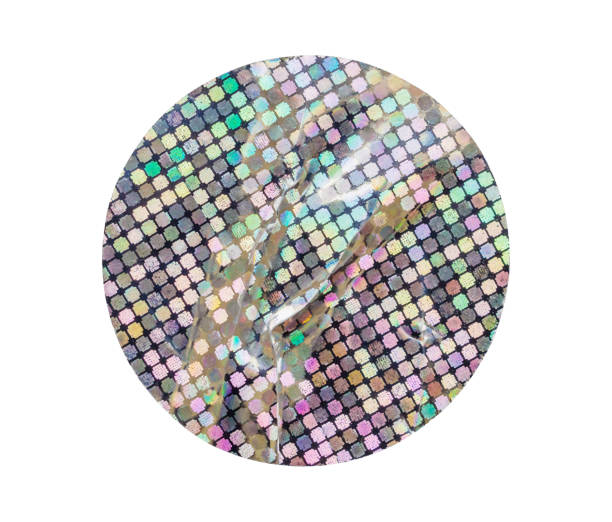 istock Blank round adhesive holographic foil sticker label isolated on white background 1437123645