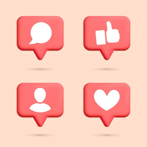 istock Set of 3d vector social media like, follow, chat bubble  box icon design 1437123822