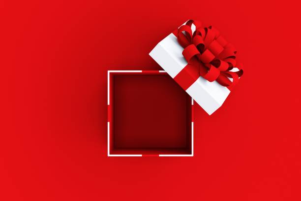 istock Open White Gift Box Tied With Red Ribbon 1437127416