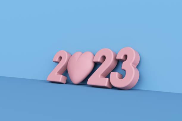 istock 2023 with red heart on blue background. 1437127441