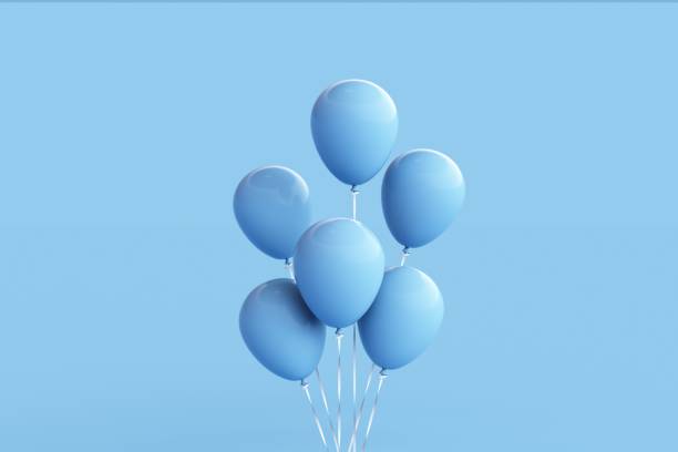 Blue balloons 3d render illustration isolated on blue background.