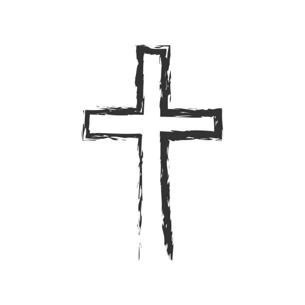 illustrazioni stock, clip art, cartoni animati e icone di tendenza di icona astratta della croce cristiana. croce dipinta con un simbolo di illustrazione a pennello. vettore della chiesa del segno - cross border
