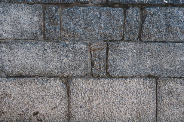 istock Gray antique old brick wall close up, banner empty background with space for text 1437137634