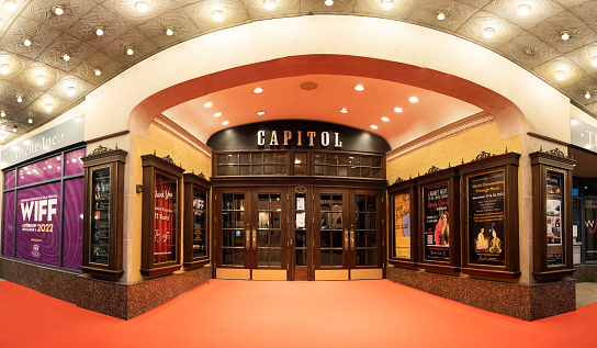 Windsor, Ontario, Canada - October 27, 2022:   The Capitol Theatre is a municipally owned vintage theatre in downtown Windsor, Ontario.   It hosts various cultural events from live music, theatre, and film festivals.