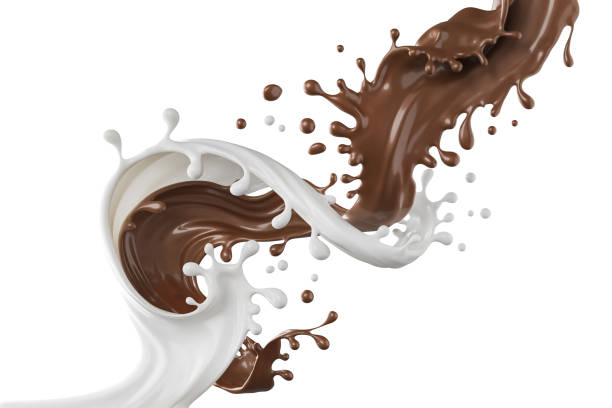 istock Splash of milk and chocolate mixing with Clipping path 3d illustration. 1437141492