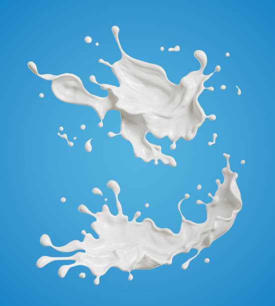 istock White Milk or Yogurt splash isolate on blue background. with clipping path 3d illustration. 1437141601