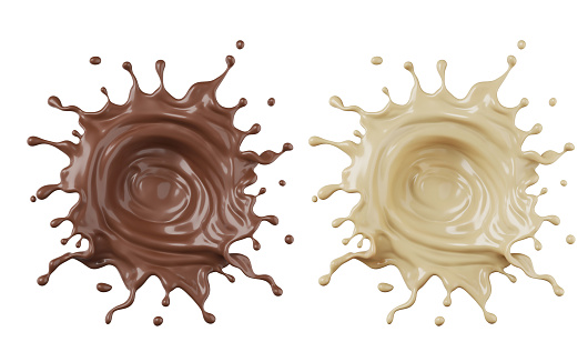 Chocolate splash, dark and white Milk Chocolate pouring, Include clipping path. 3d illustration.