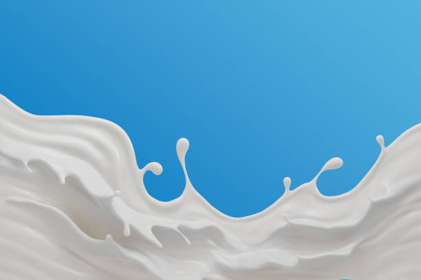 istock Pouring milk cream with splash abstract background, 3d illustration. 1437141714
