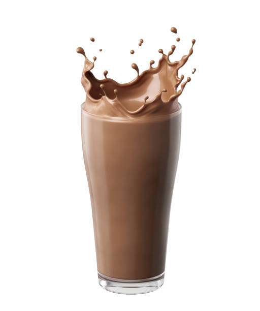 close up of chocolate milk splash on white background