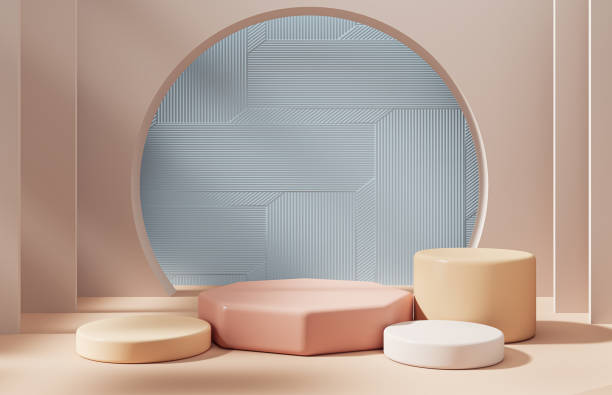 istock abstract geometric shape pastel color scene minimal, design for cosmetic or product display podium 3d render. 1437146476