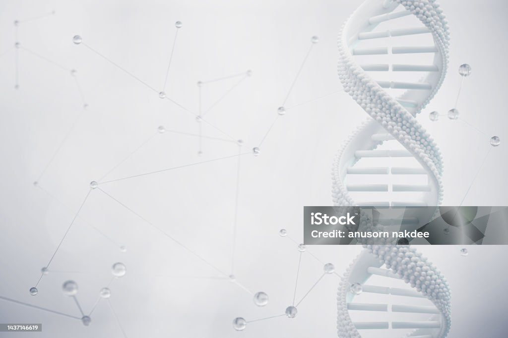White DNA Helix structure, Science and technology Background. 3d illustration. DNA Stock Photo