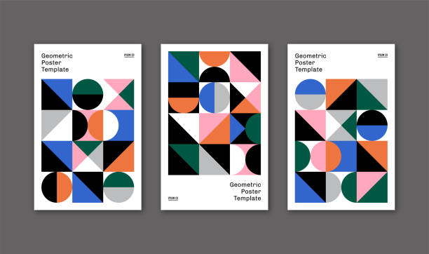 szablon projektu plakatu z abstrakcyjną grafiką geometryczną — milo system, ipsumco series - modular stock illustrations