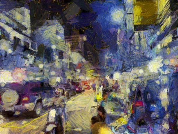 istock Bangkok night market Illustrations creates an impressionist style of painting. 1437154330