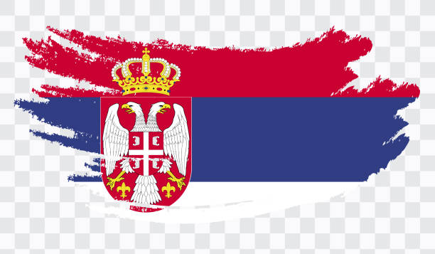 ilustrações, clipart, desenhos animados e ícones de pincel grunge com bandeira nacional da sérvia. bandeira de pintura em aquarela, cartaz, bandeira da bandeira nacional. desenho de aquarela estilo. vetor isolado em fundo transparente. - serbian flag