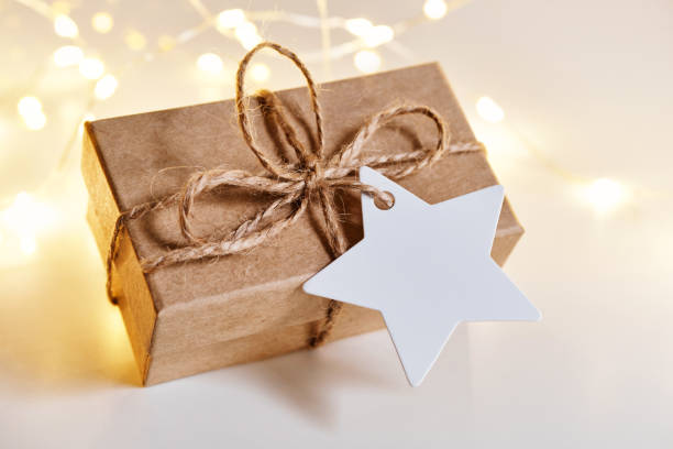 istock Christmas sustainable gift box with blank gift card. Christmas zero waste, boxing day and winter holiday 1437157010