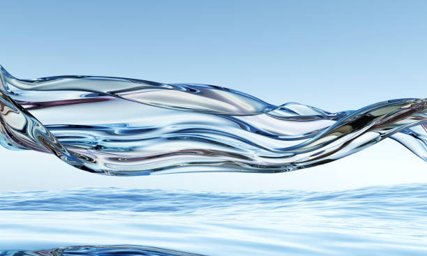 istock 3d abstract glossy wavy background. Transparent glass ribbon flying on water reflection surface.  Iridescent realistic 3d high quality render 1437158444