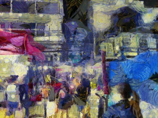 istock Bangkok night market Illustrations creates an impressionist style of painting. 1437158495
