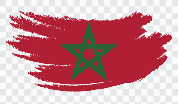 grunge-pinselstrich mit marokkanischer nationalflagge. aquarellmalerei flagge, plakat, banner der nationalflagge. aquarellzeichnung im stil. vektor isoliert auf transparentem hintergrund. - moroccan flags stock-grafiken, -clipart, -cartoons und -symbole