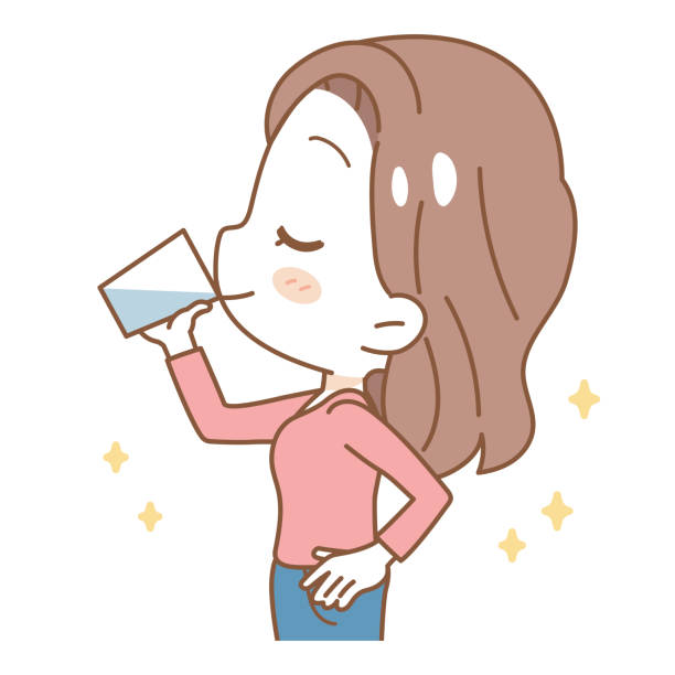 薬を飲む女性のイラスト、上半身。 - adult allergy casual white background点のイラスト素材／クリップアート素材／マンガ素材／アイコン素材